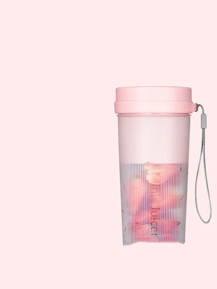 Portable pink USB rechargeable juicer cup with 400ml capacity and pulp collection box