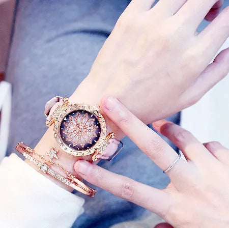 Women's diamond dial watch with round 32mm case in multiple colour options showing water resistance