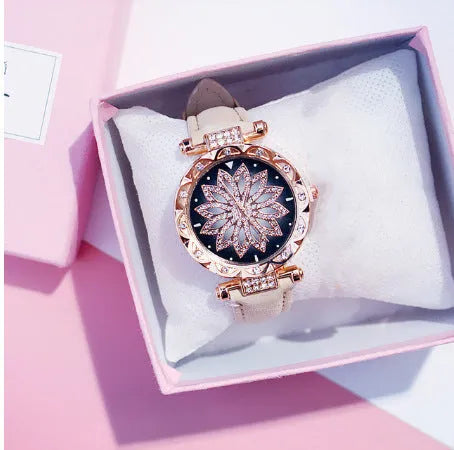Women's diamond dial watch with round 32mm case in multiple colour options showing water resistance
