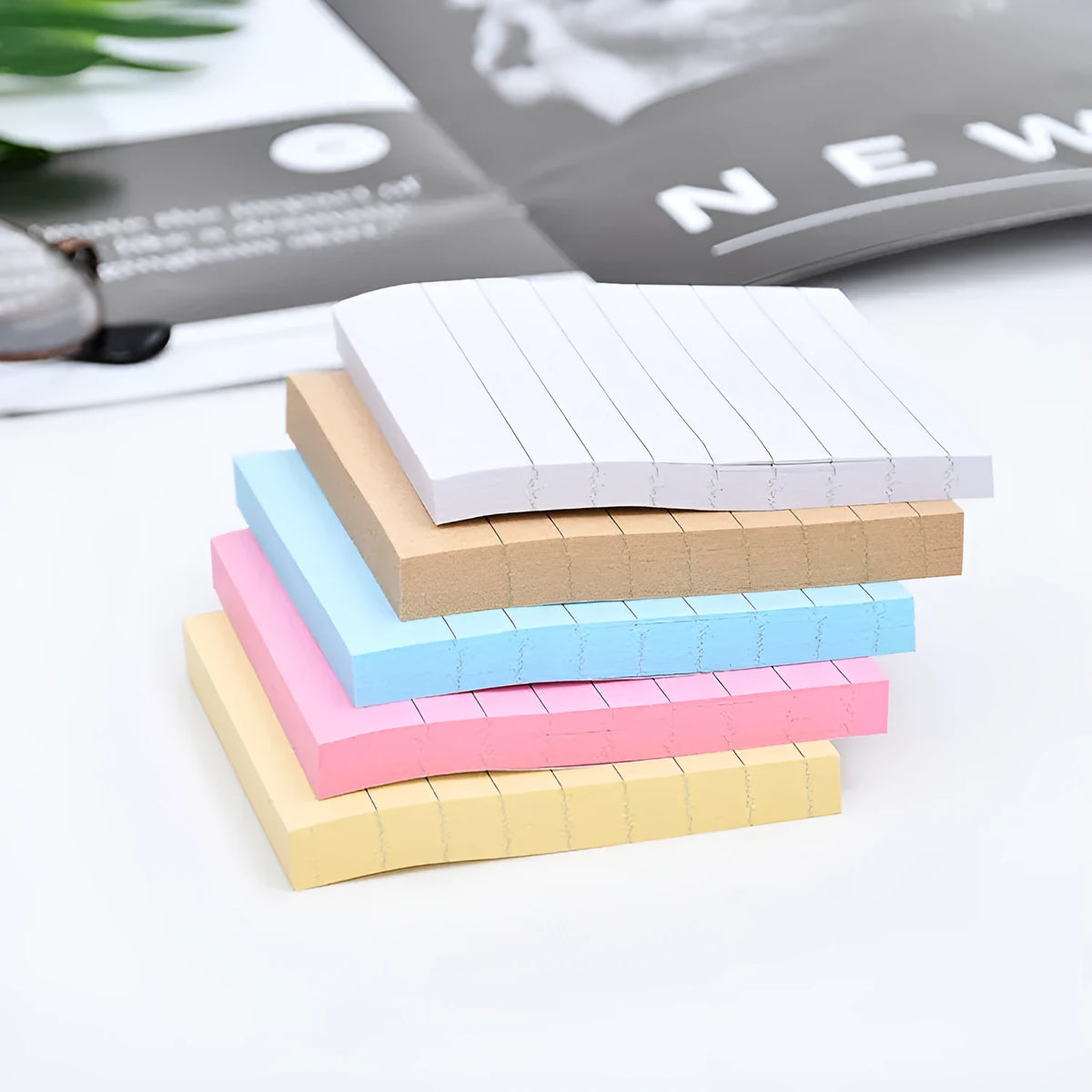 7.5cm square sticky note pad with 100 colour paper sheets and paper note box in coffee, grey or white