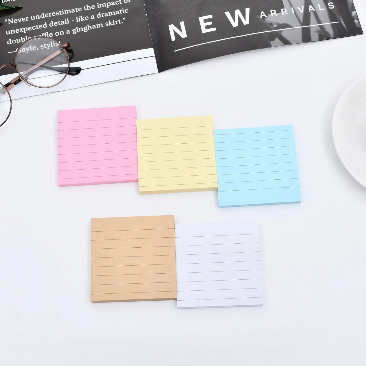 7.5cm square sticky note pad with 100 colour paper sheets and paper note box in coffee, grey or white