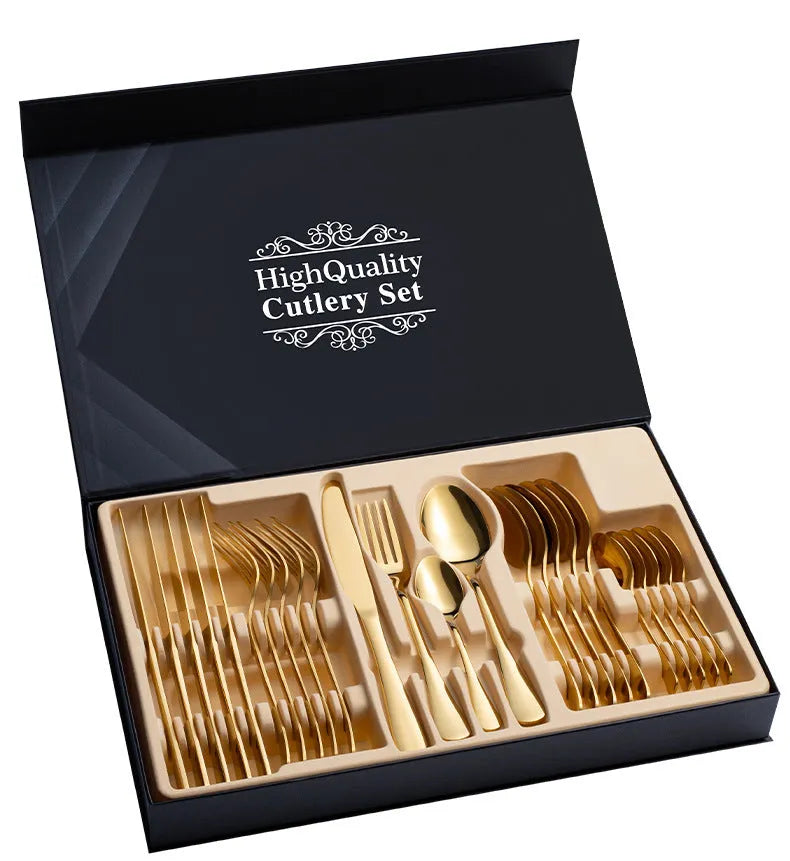24-piece stainless steel cutlery set in gift box with steak knife fork mirror polished finish