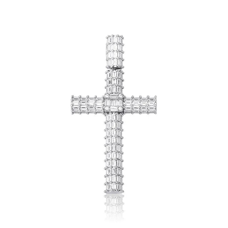 Iced out micro pave cross pendant necklace with AAA zircon on a 3mm twisted chain in gold, silver, or rose gold.
