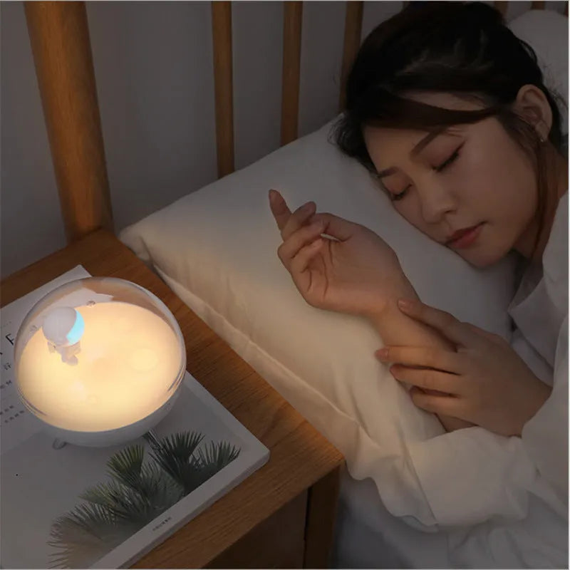 USB-powered LED night light showing modern and cartoon style options in white and blue colour variants