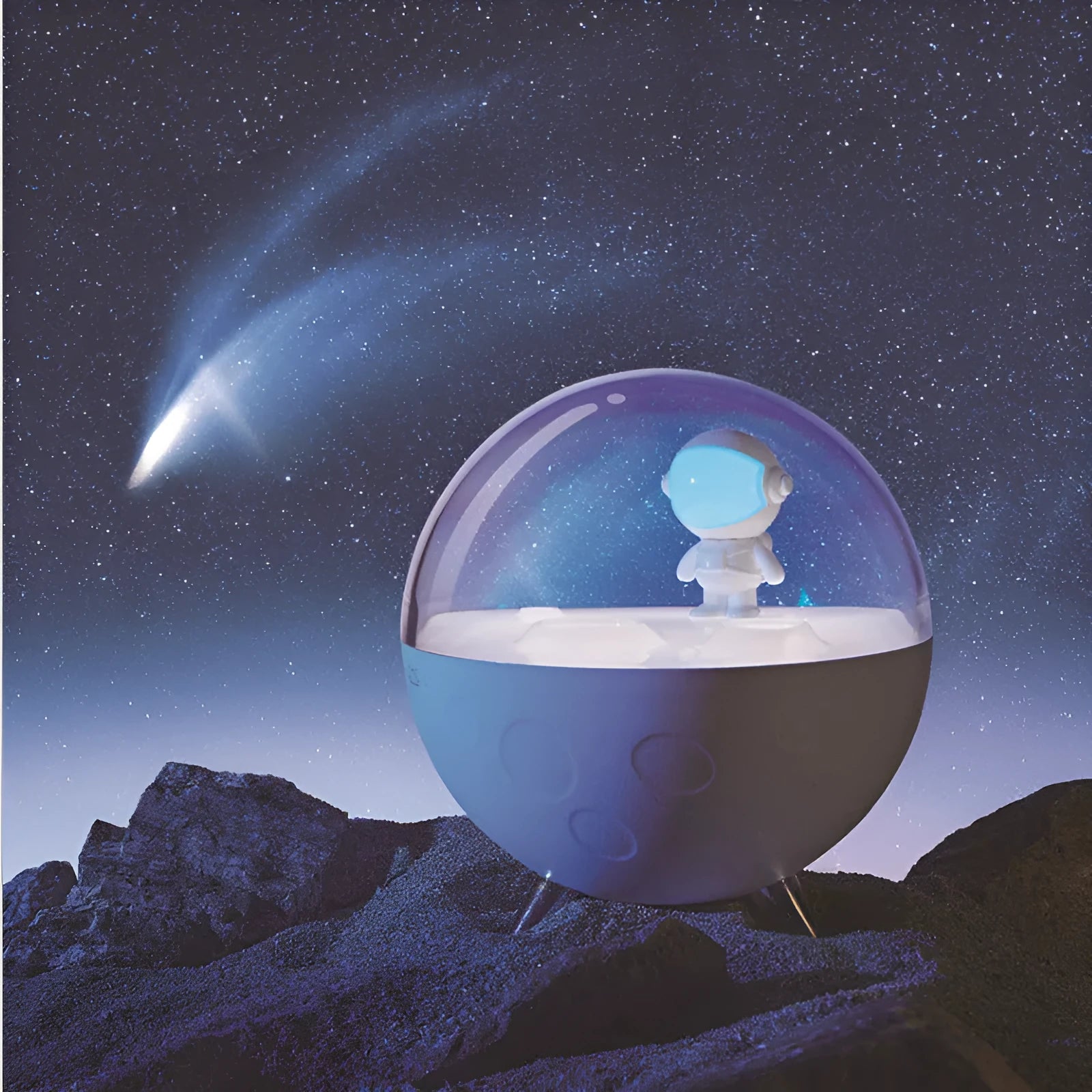 USB-powered LED night light showing modern and cartoon style options in white and blue colour variants