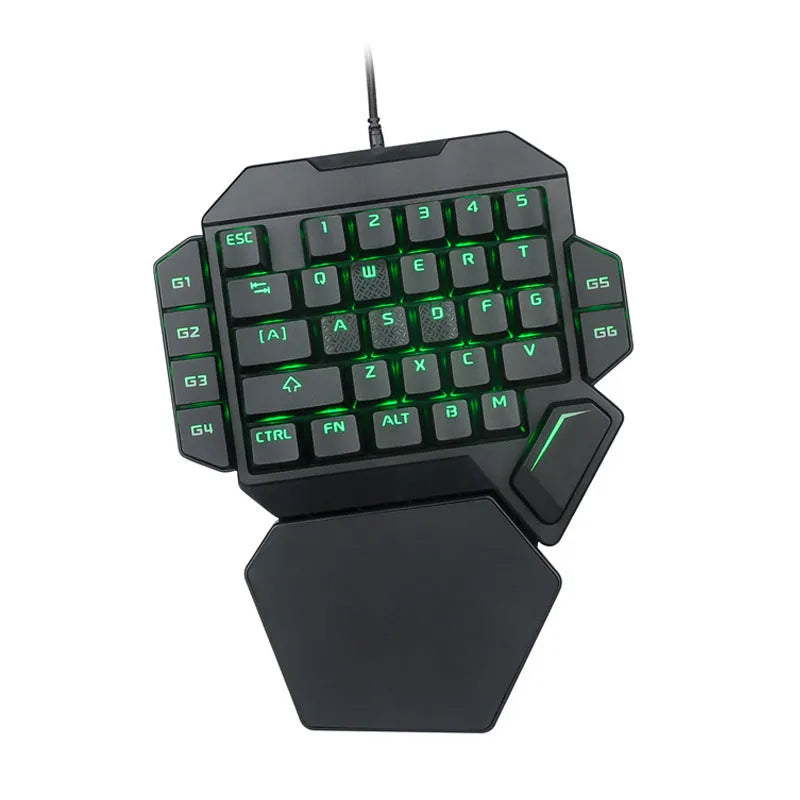 One-handed 35-key green axis wired mechanical gaming keyboard with USB and hand rest