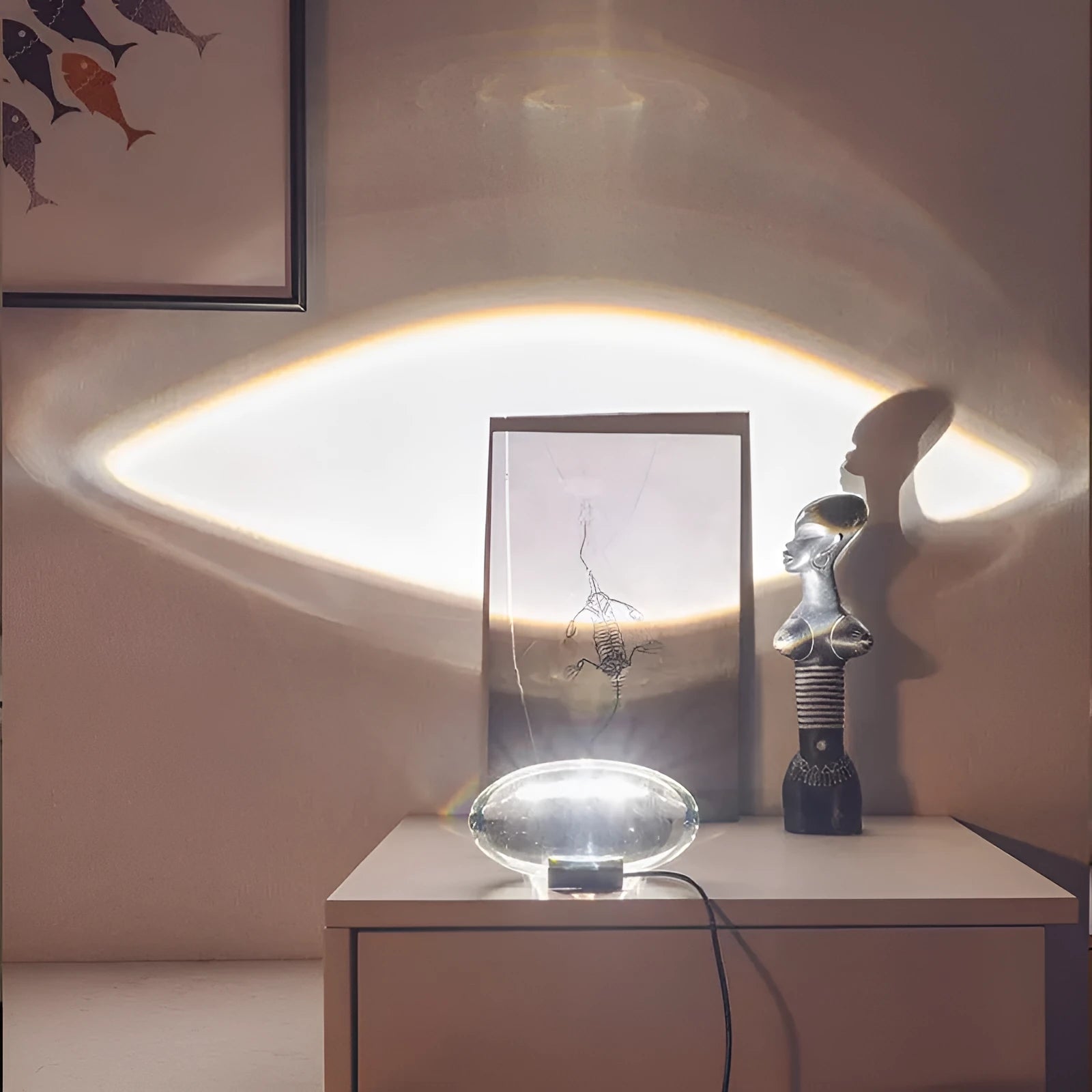 Projection lamp with crystal shade emitting warm light on a surface, 160x90mm modern style for room decoration