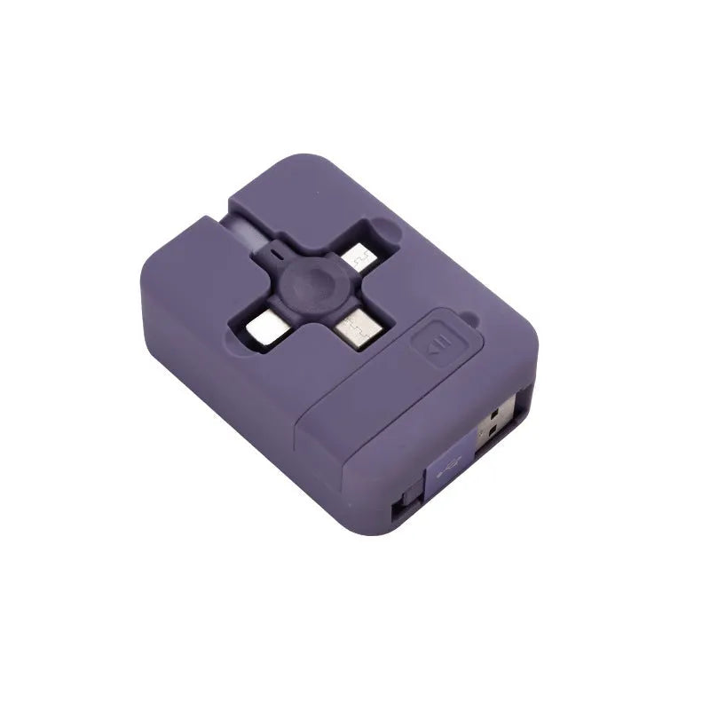Macaron telescopic bracket three-in-one charging cable extended showing USB, Micro USB and Type-C connectors