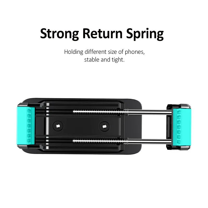 Black 360 rotating car holder with double buckle fixing, mounted on an air vent for in-car phone use.