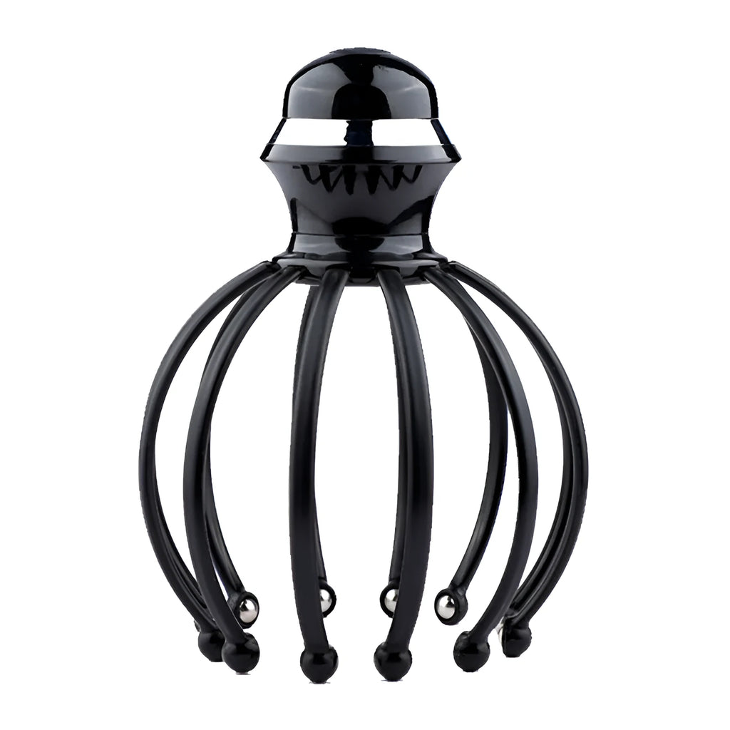 Black rechargeable vibration head massager with 12 claws for scalp relaxation, 188x145x145mm