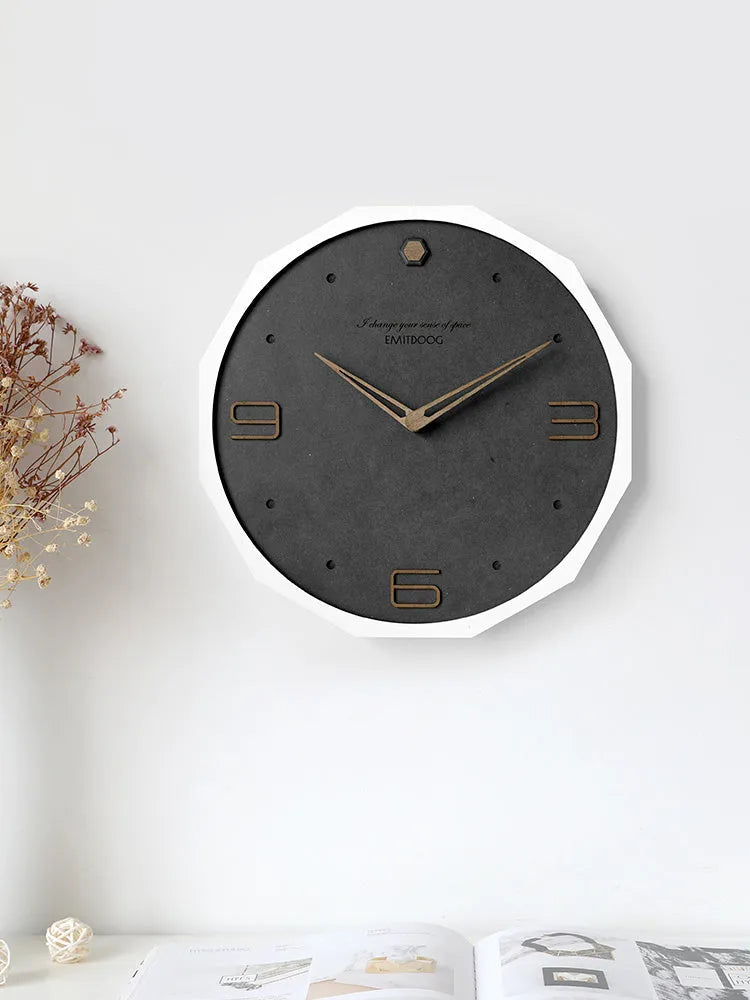 Nordic minimalist 12-inch round wall clock with perforated numerals in four colour options
