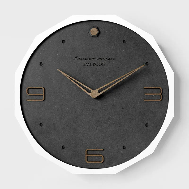 Nordic minimalist 12-inch round wall clock with perforated numerals in four colour options