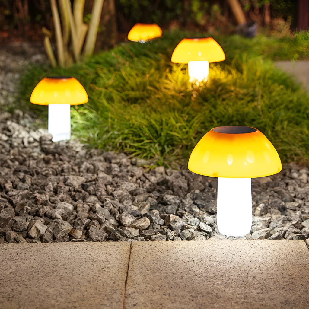 Solar mushroom ground plug lights for garden landscape illumination