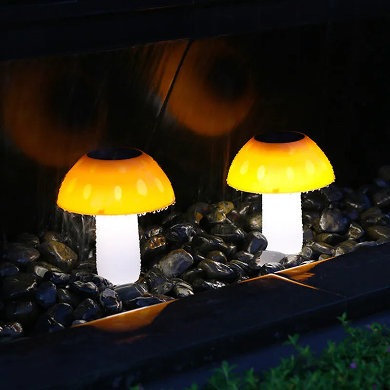 Solar mushroom ground plug lights for garden landscape illumination