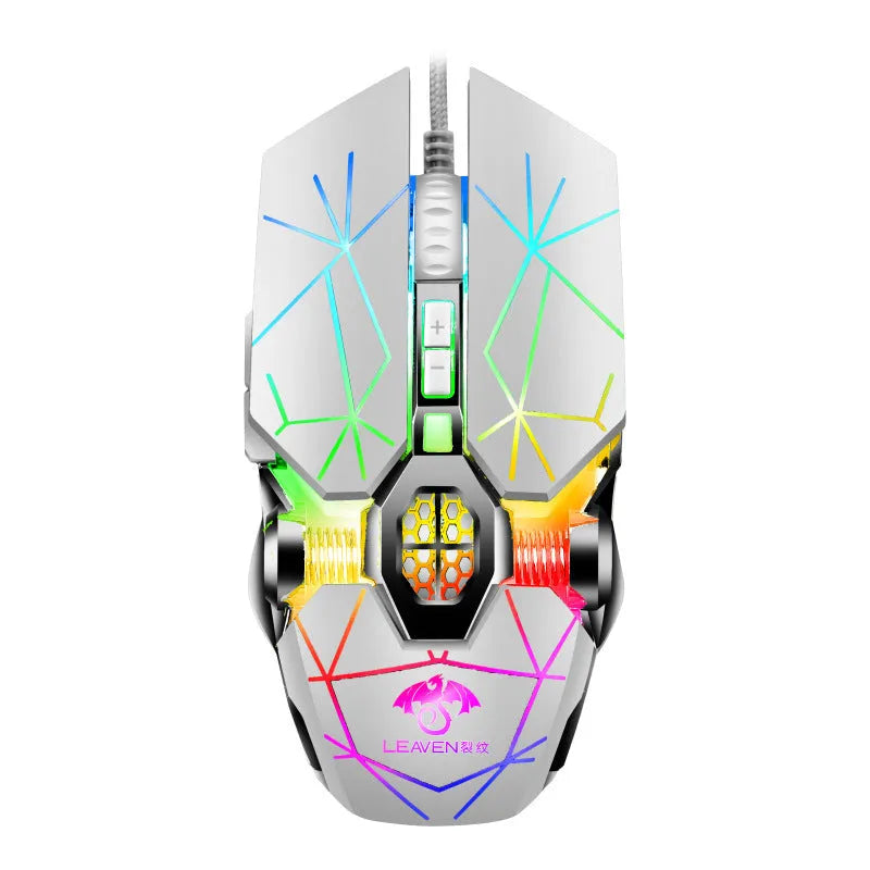 USB wired gaming mouse with RGB, 7 keys, 4000dpi, ergonomic design, 1.5m cable, in black or pink.