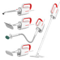 Deerma DEM-ZQ610 white steam cleaner main unit with brush heads and glass scraper attachments