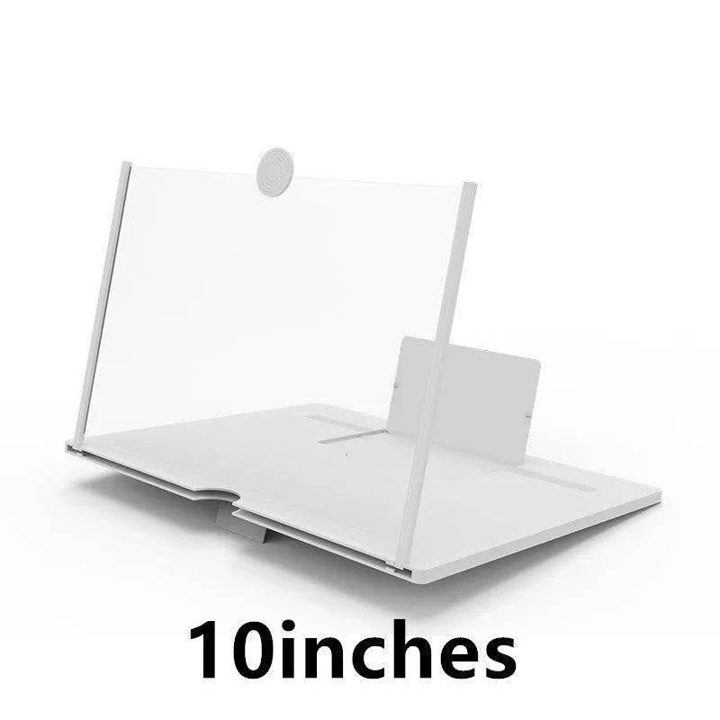 12-inch wood grain folding screen amplifier bracket shown open next to a tablet.