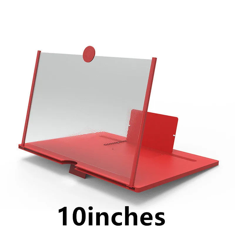 12-inch wood grain folding screen amplifier bracket shown open next to a tablet.