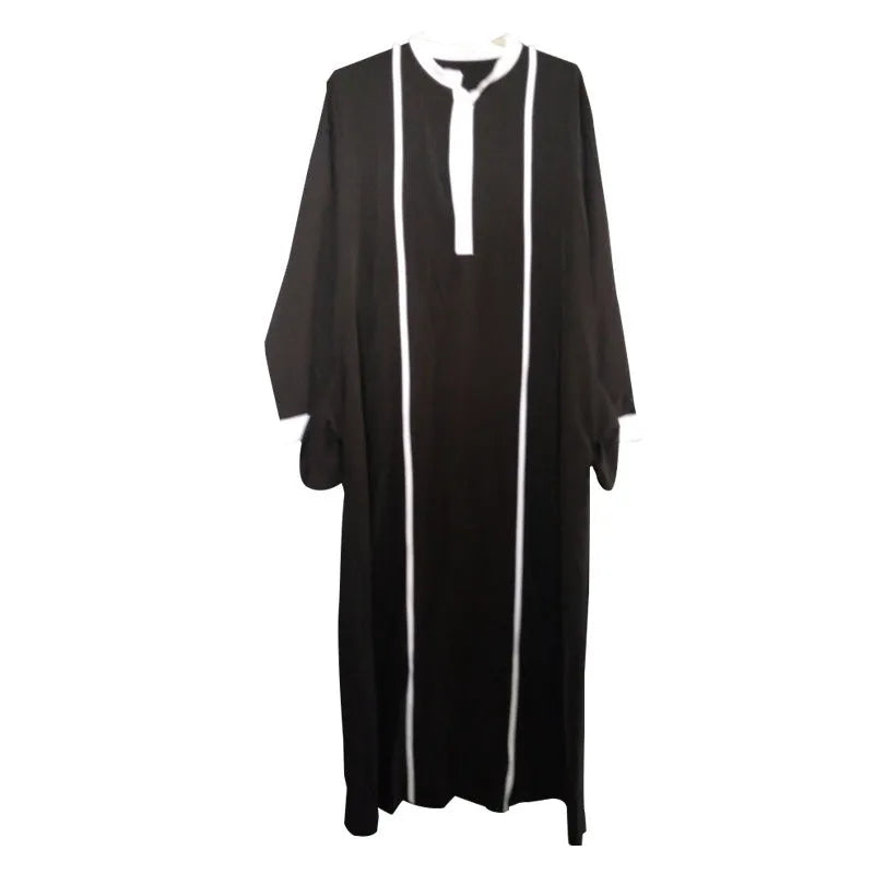 Full-length Muslim costume robe in black with long sleeves, ankle-length cut, and modest coverage