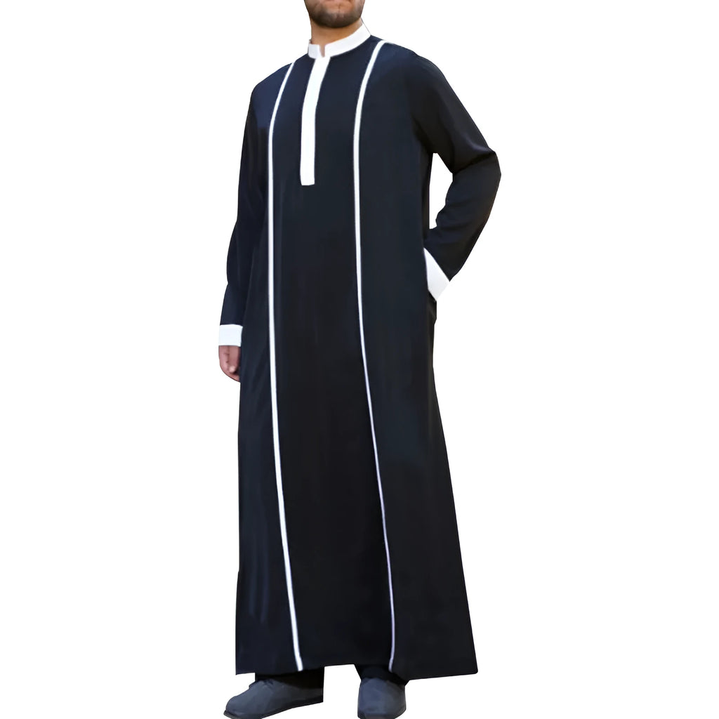 Full-length Muslim costume robe in black with long sleeves, ankle-length cut, and modest coverage