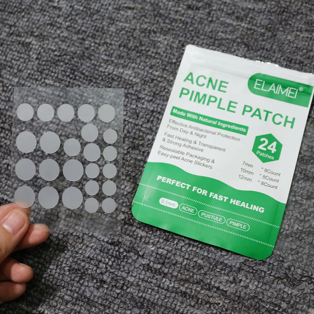 Green colloidal invisible acne patches on a 14*9cm sheet with 7mm, 10mm and 12mm spot covers