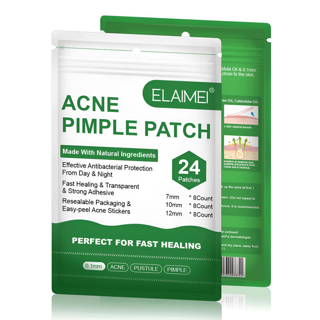 Green colloidal invisible acne patches on a 14*9cm sheet with 7mm, 10mm and 12mm spot covers