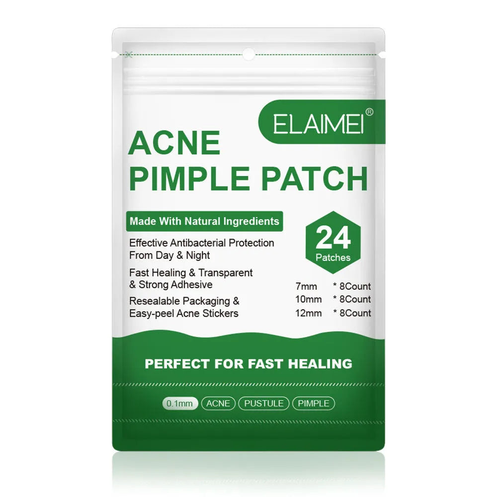 Green colloidal invisible acne patches on a 14*9cm sheet with 7mm, 10mm and 12mm spot covers