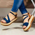 Women's platform sandals with hollow buckle, Roman style, round toe, white colour, PU upper