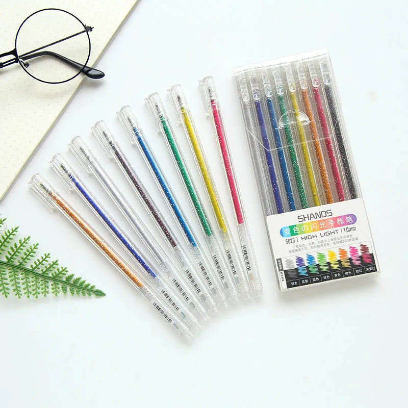 Shanzhi 623 colour changing flashing LED hand account pen set of eight with 16cm plastic bodies