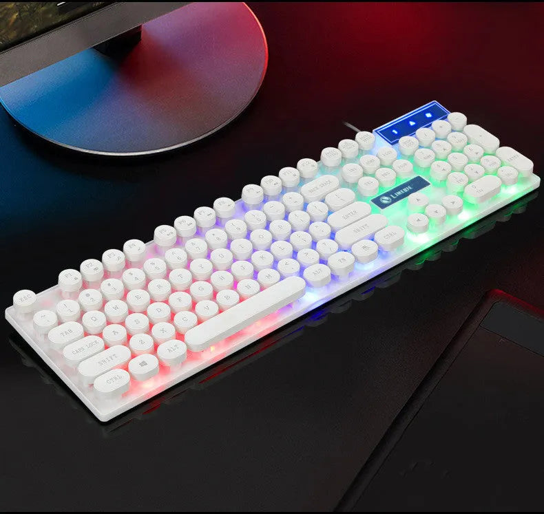 Limei Tx30 retro punk wired USB keyboard with rainbow backlight and round key caps on a desk