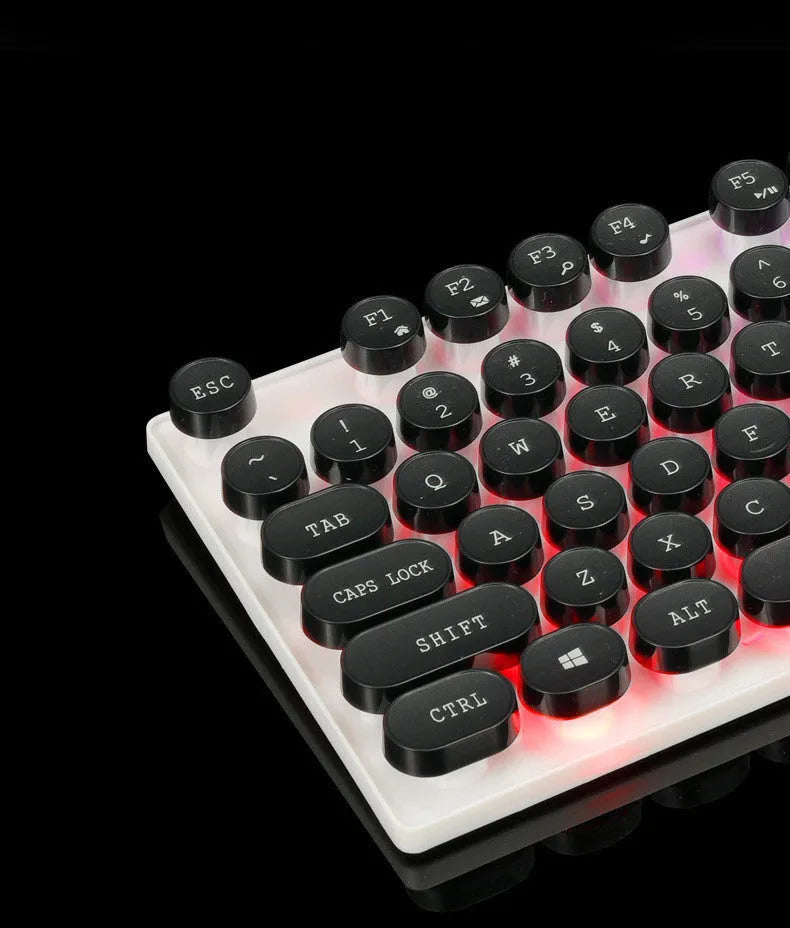 Limei Tx30 retro punk wired USB keyboard with rainbow backlight and round key caps on a desk