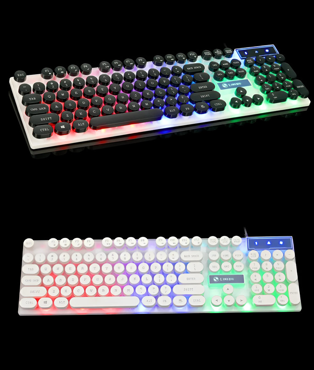 Limei Tx30 retro punk wired USB keyboard with rainbow backlight and round key caps on a desk