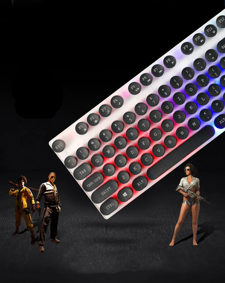 Limei Tx30 retro punk wired USB keyboard with rainbow backlight and round key caps on a desk