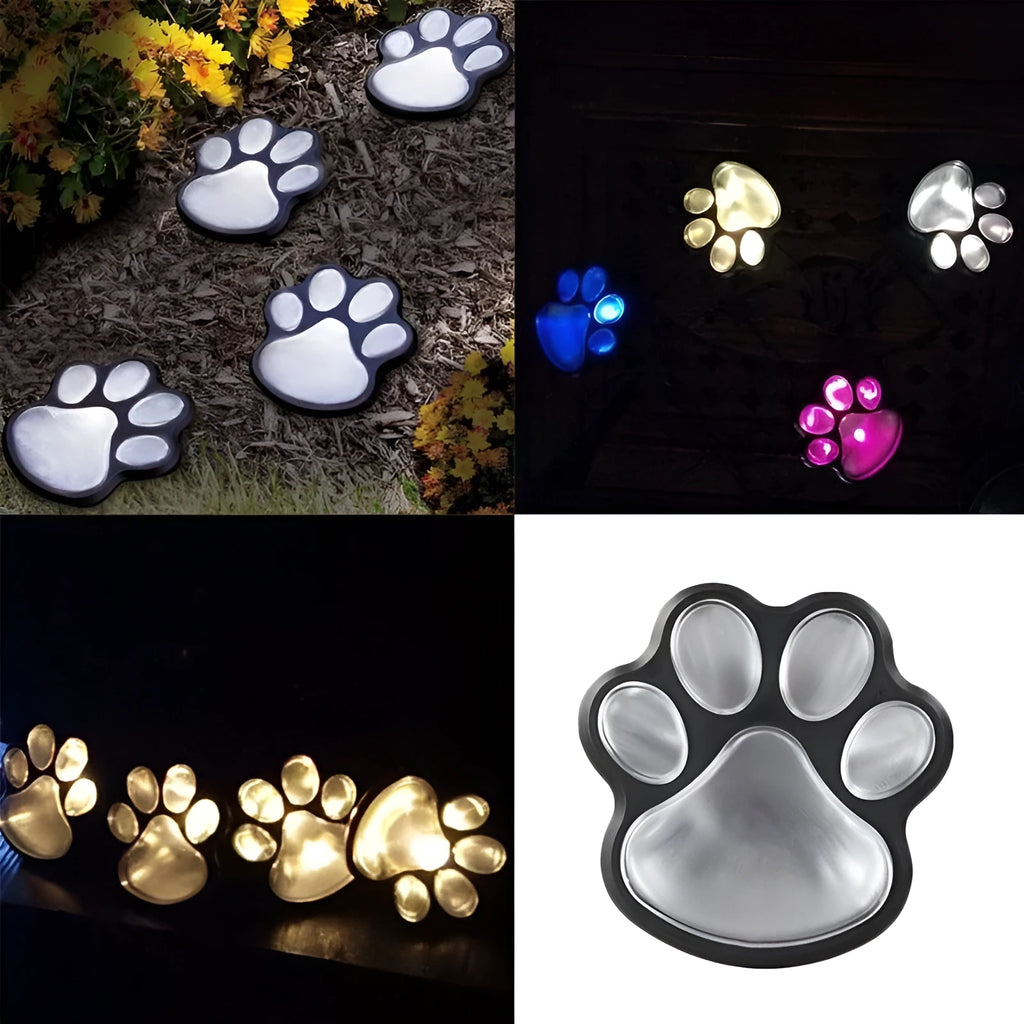 Set of four black bear paw-shaped solar garden lights with solar panel pole