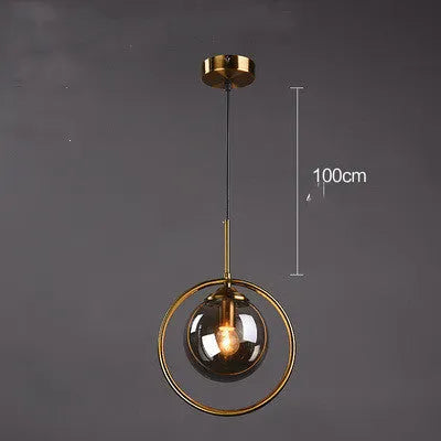 Single head glass chandelier with iron body and adjustable height, transparent glass shade