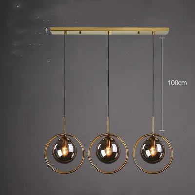 Single head glass chandelier with iron body and adjustable height, transparent glass shade