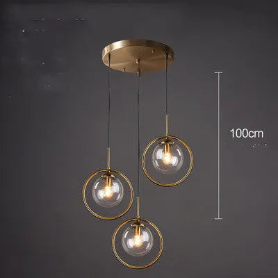 Single head glass chandelier with iron body and adjustable height, transparent glass shade
