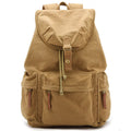 Canvas shoulder camera bag in grey or khaki with cover opening, soft handle, and included rain cover