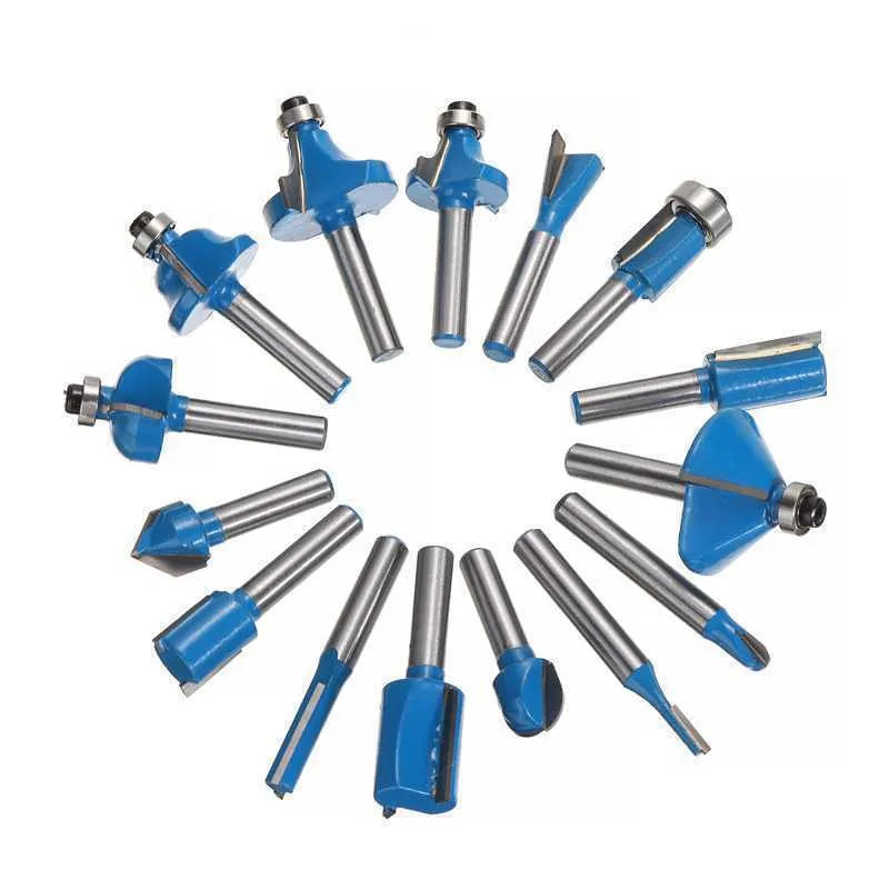 5-piece woodworking milling cutter set for trimming machines with coloured handles