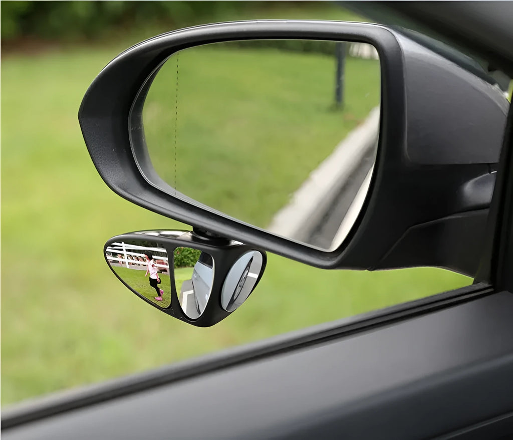 Car blind spot mirror with HD glass, multi-faceted vision, Black or White, Left or Right options
