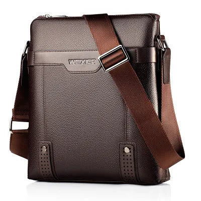 Black men's casual PU leather shoulder bag with a single strap and zipper.