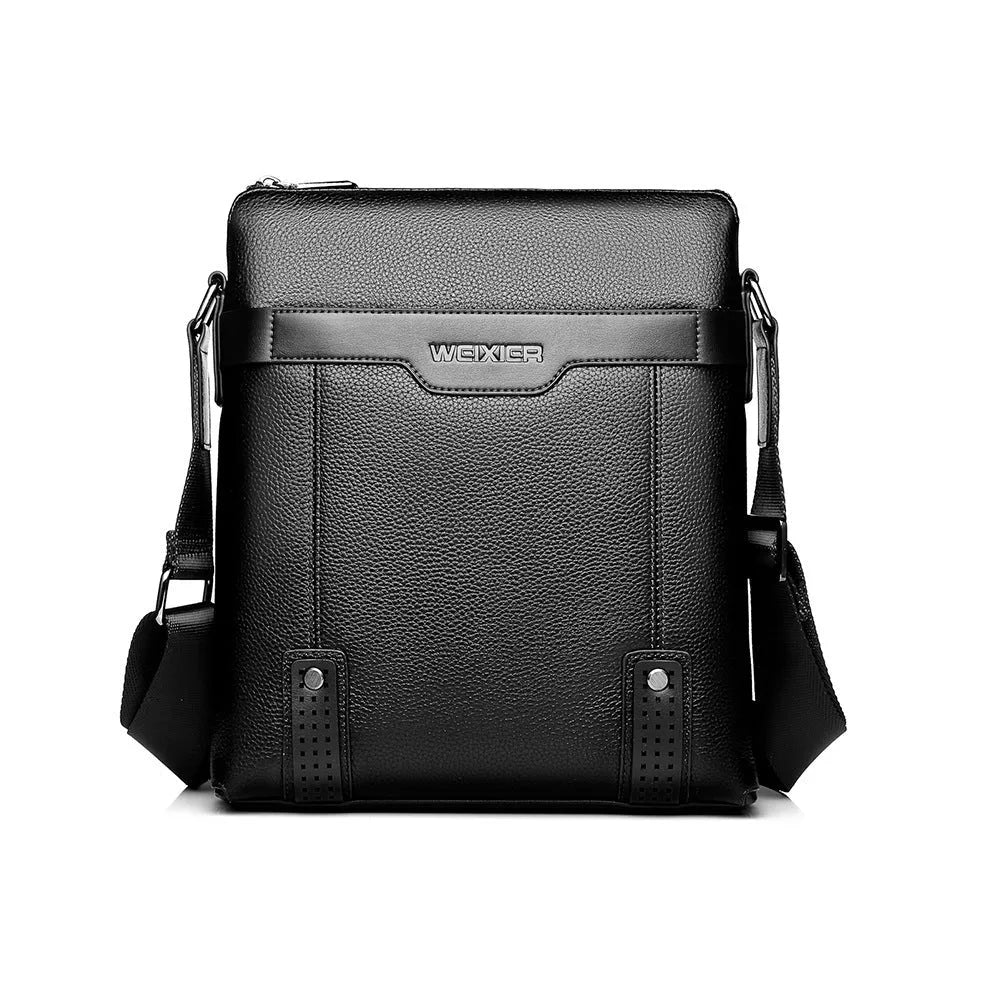 Black men's casual PU leather shoulder bag with a single strap and zipper.