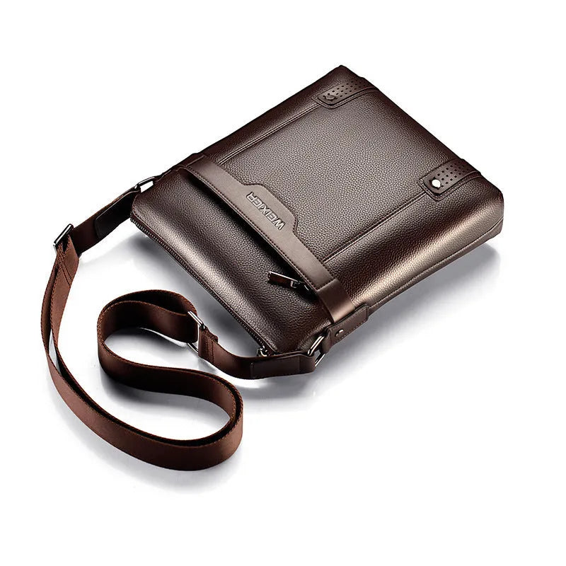 Black men's casual PU leather shoulder bag with a single strap and zipper.