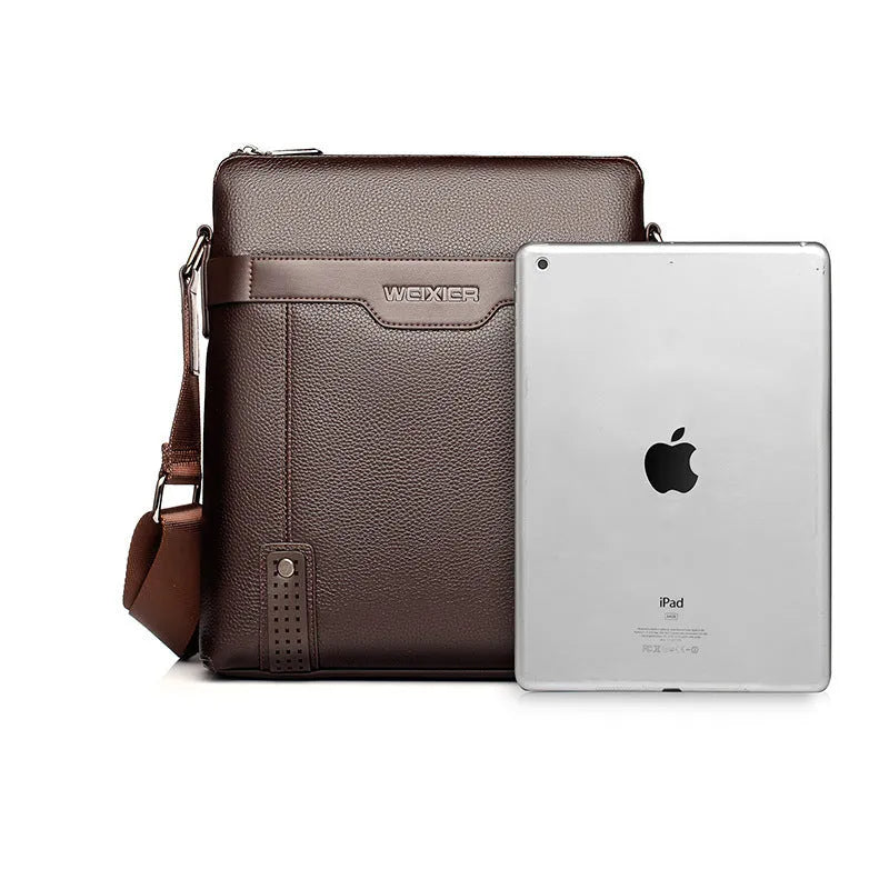 Black men's casual PU leather shoulder bag with a single strap and zipper.