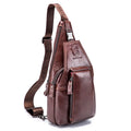 Men's first-layer cowhide leather chest bag in medium square vertical section – black colour with zipper closure