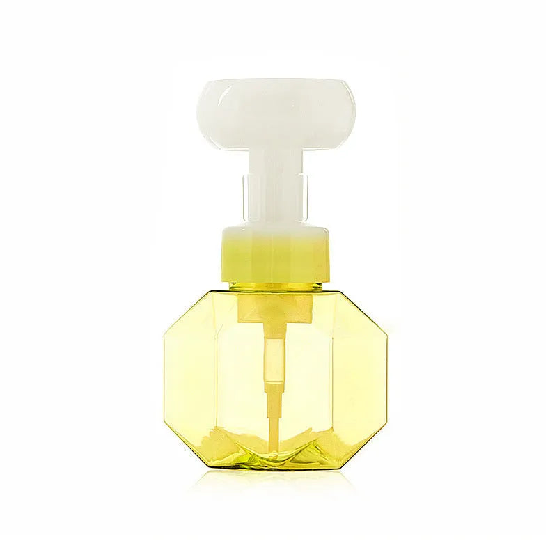 Empty plastic foaming bottle with pump spray top in blue, green, pink and yellow colour options.