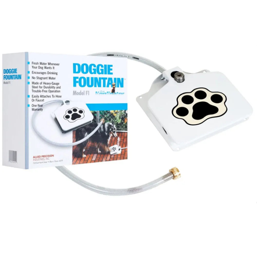 White automatic pet water fountain with iron frame and PVC hose for cats and dogs