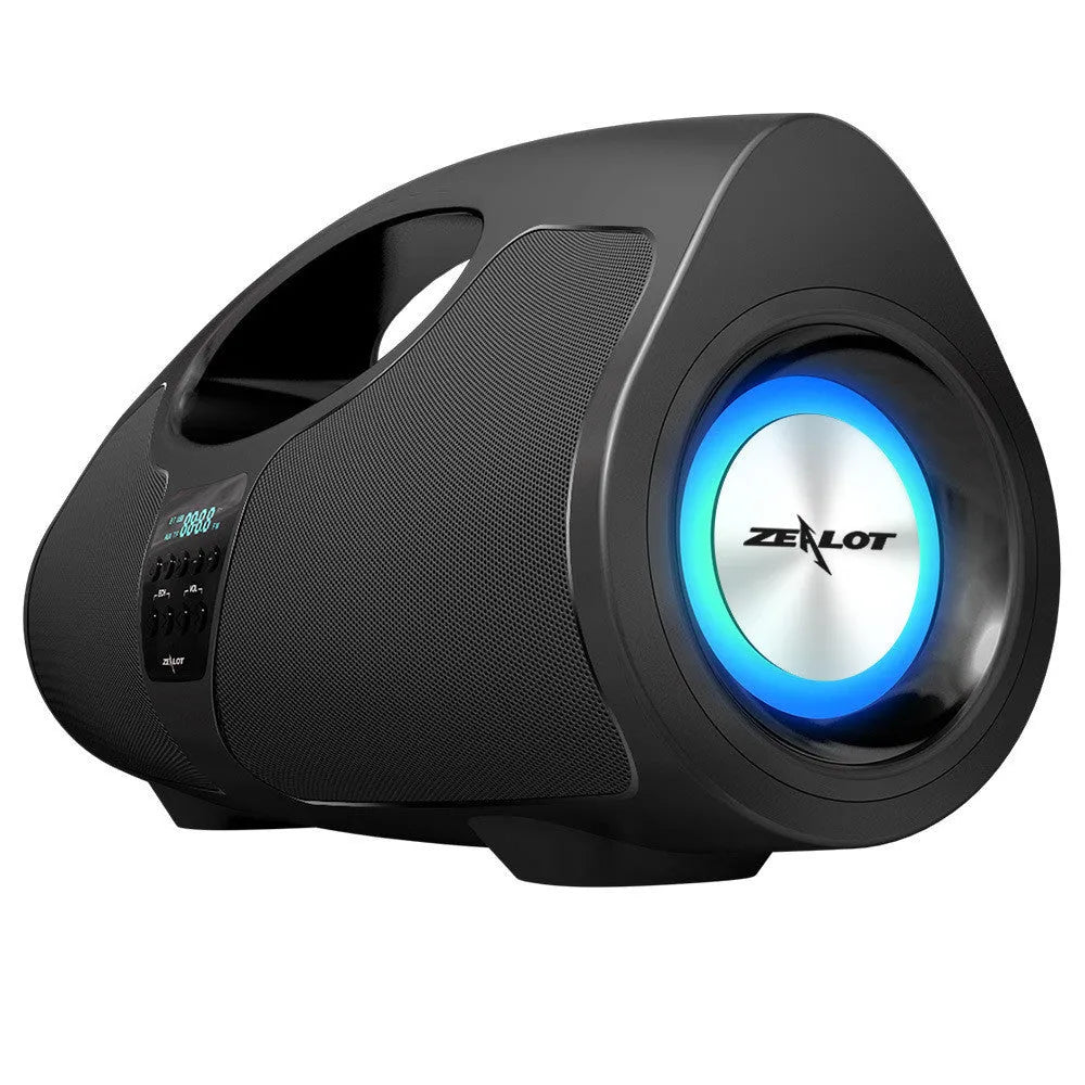 Black portable Bluetooth speaker with wired microphone for outdoor audio and square dance gatherings