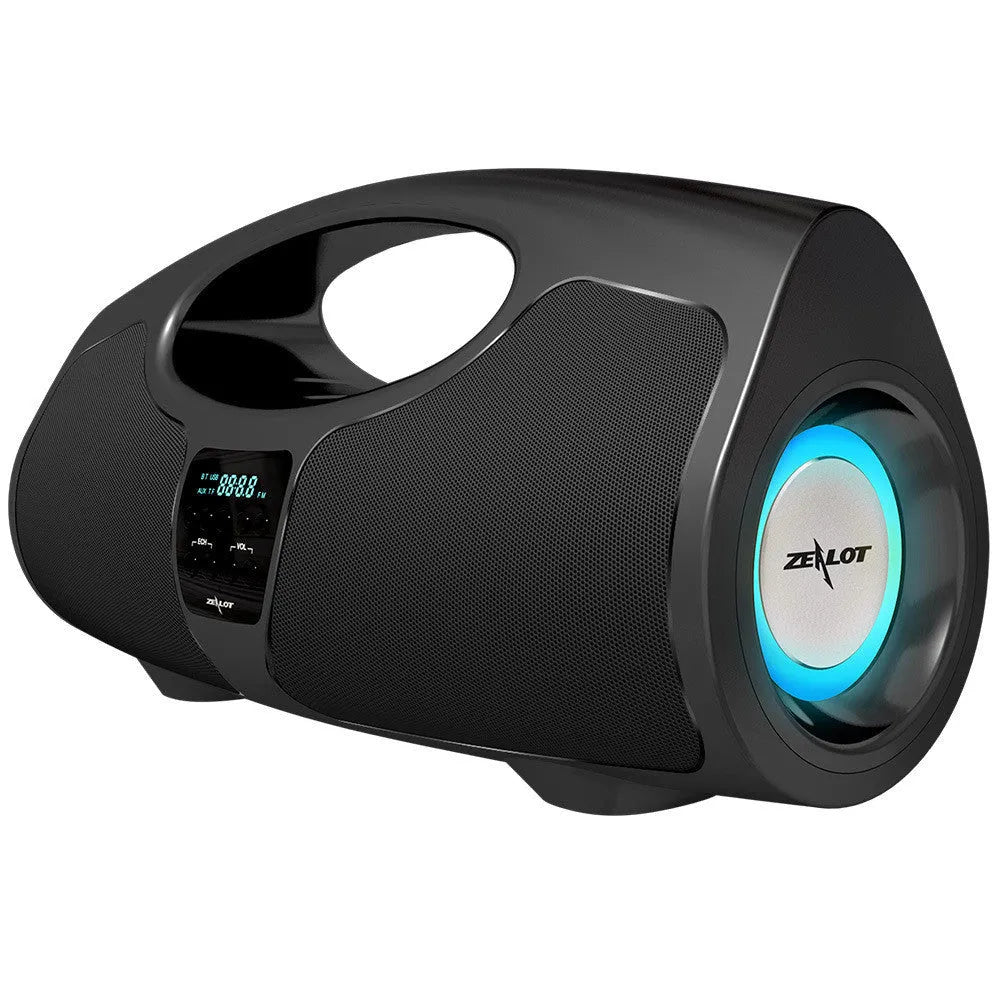 Black portable Bluetooth speaker with wired microphone for outdoor audio and square dance gatherings