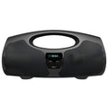 Black portable Bluetooth speaker with wired microphone for outdoor audio and square dance gatherings